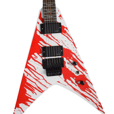 Custom Obsidian Flying V White Red Blood Splatter Gary Holt Mahogany Wood Guitar