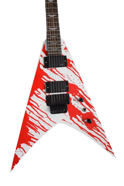 Custom Obsidian Flying V White Red Blood Splatter Gary Holt Mahogany Wood Guitar