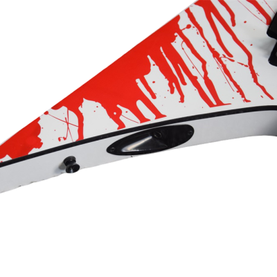 Custom Obsidian Flying V White Red Blood Splatter Gary Holt Mahogany Wood Guitar - Image 7