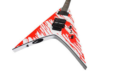 Custom Obsidian Flying V White Red Blood Splatter Gary Holt Mahogany Wood Guitar - Image 8
