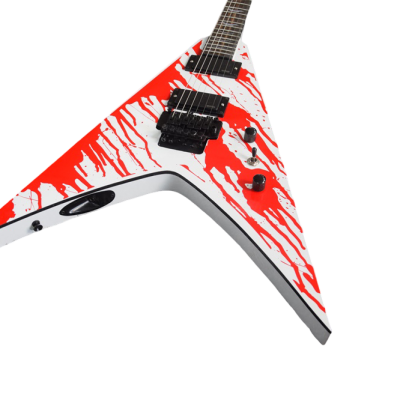 Custom Obsidian Flying V White Red Blood Splatter Gary Holt Mahogany Wood Guitar - Image 8