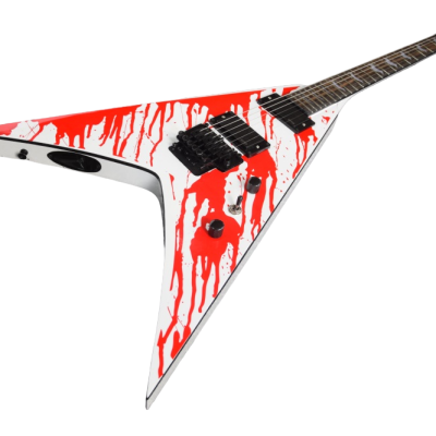 Custom Obsidian Flying V White Red Blood Splatter Gary Holt Mahogany Wood Guitar - Image 9