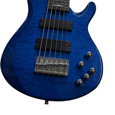 Custom Pearl TRB1006J Patitucci Translucent Blue Quilted Maple Top 6 String Bass - Image 6