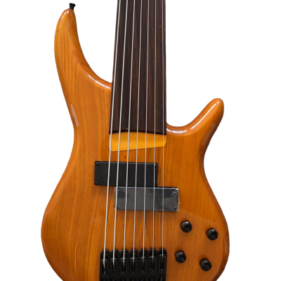 Custom Tornado Natural 7 String Fretless Bass Two Big Humbucker Style Soapbar Pickups