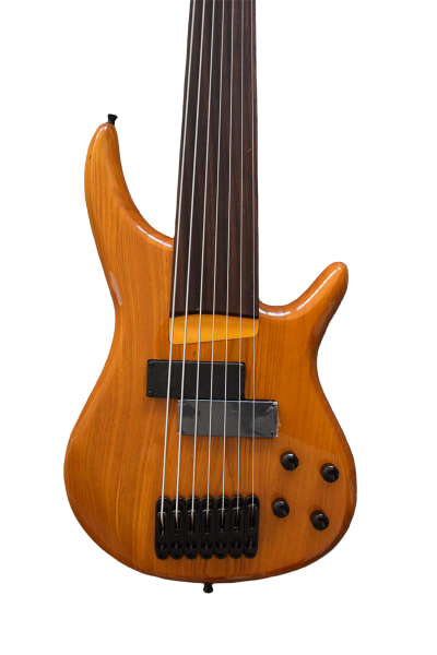 Custom Tornado Natural 7 String Fretless Bass Two Big Humbucker Style Soapbar Pickups