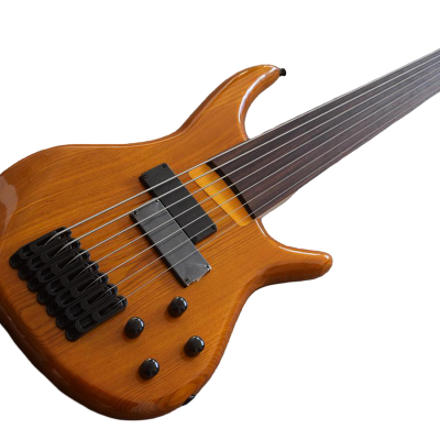 Custom Tornado Natural 7 String Fretless Bass Two Big Humbucker Style Soapbar Pickups - Image 6