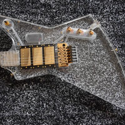 Custom Crown Plexiglass Acrylic Body Neck Explorer Tremolo Electric Guitar Led Lights - Image 5