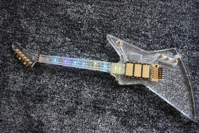 Custom Crown Plexiglass Acrylic Body Neck Explorer Tremolo Electric Guitar Led Lights - Image 9
