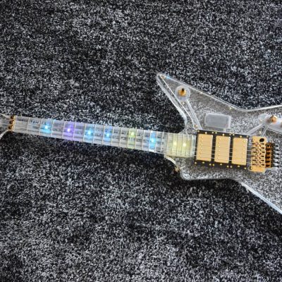 Custom Crown Plexiglass Acrylic Body Neck Explorer Tremolo Electric Guitar Led Lights - Image 9
