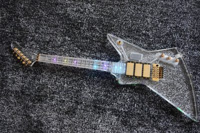 Custom Crown Plexiglass Acrylic Body Neck Explorer Tremolo Electric Guitar Led Lights - Image 10