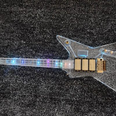 Custom Crown Plexiglass Acrylic Body Neck Explorer Tremolo Electric Guitar Led Lights - Image 11