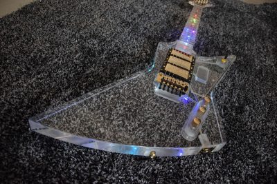 Custom Crown Plexiglass Acrylic Body Neck Explorer Tremolo Electric Guitar Led Lights - Image 3