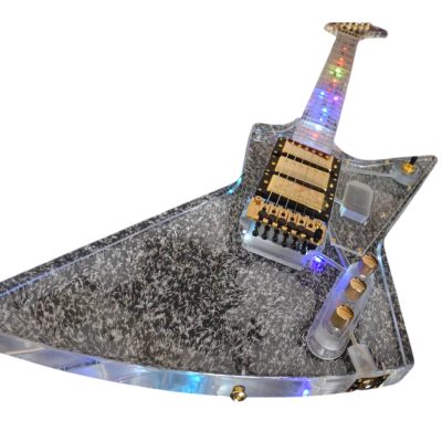 Custom Crown Plexiglass Acrylic Body Neck Explorer Tremolo Electric Guitar Led Lights