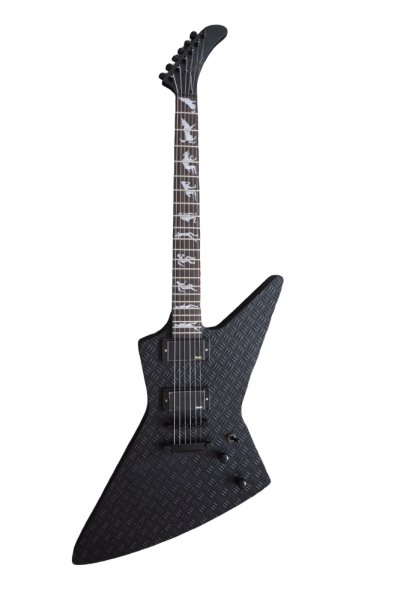Custom Obsidian Hetfield JH2 Matte Black Diamond Plate Explorer Deer Skull Electric Guitar - Image 3