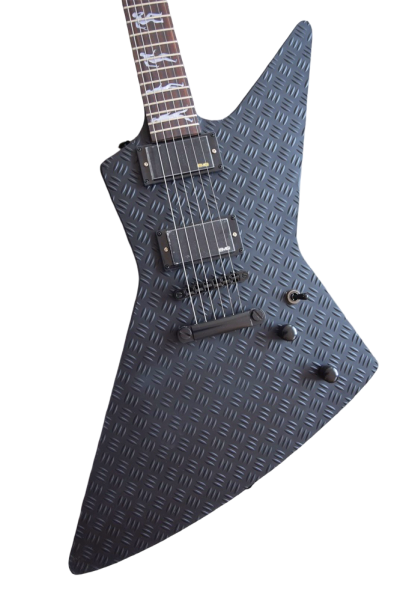 Custom Obsidian Hetfield JH2 Matte Black Diamond Plate Explorer Deer Skull Electric Guitar - Image 4