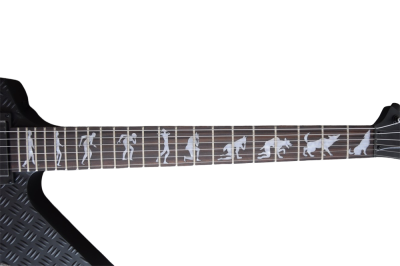 Custom Obsidian Hetfield JH2 Matte Black Diamond Plate Explorer Deer Skull Electric Guitar - Image 5