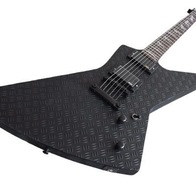 Custom Obsidian Hetfield JH2 Matte Black Diamond Plate Explorer Deer Skull Electric Guitar - Image 7