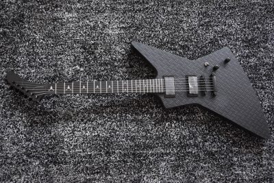 Custom Obsidian Hetfield JH2 Matte Black Diamond Plate Explorer Deer Skull Guitar - Image 4