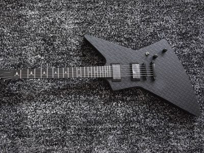 Custom Obsidian Hetfield JH2 Matte Black Diamond Plate Explorer Deer Skull Guitar - Image 6