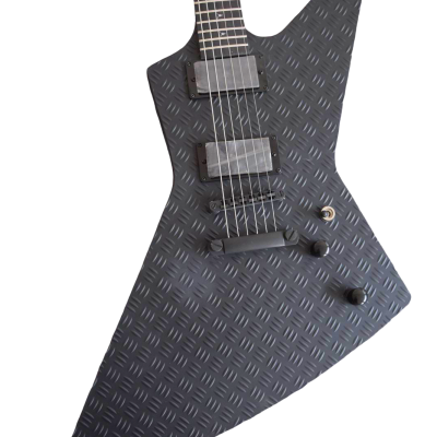 Custom Obsidian Hetfield JH2 Matte Black Diamond Plate Explorer Deer Skull Guitar