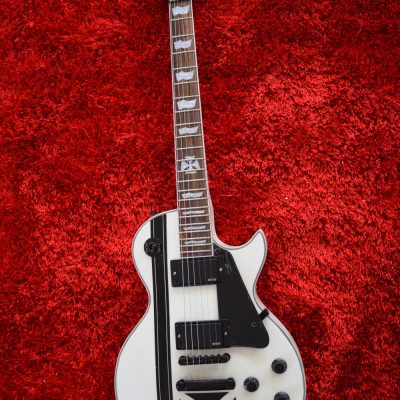 Custom Obsidian James Iron Metal Cross Snow White Black Stripes Guitar - Image 10