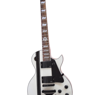 Custom Obsidian James Iron Metal Cross Snow White Black Stripes Guitar - Image 4