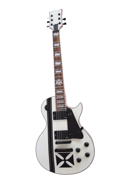 Custom Obsidian James Iron Metal Cross Snow White Black Stripes Guitar - Image 4