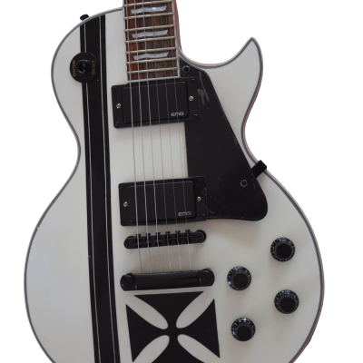 Custom Obsidian James Iron Metal Cross Snow White Black Stripes Guitar