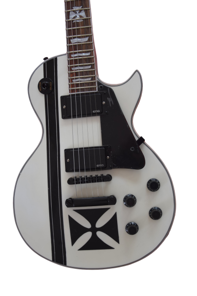 Custom Obsidian James Iron Metal Cross Snow White Black Stripes Guitar