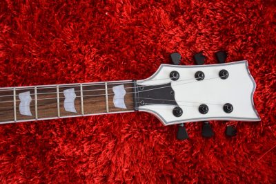Custom Obsidian James Iron Metal Cross Snow White Black Stripes Guitar - Image 12