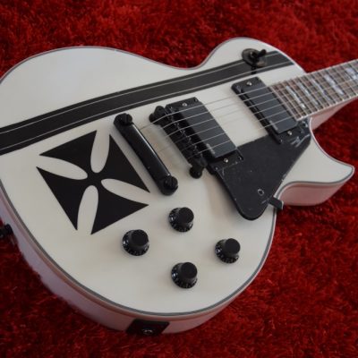 Custom Obsidian James Iron Metal Cross Snow White Black Stripes Guitar - Image 13
