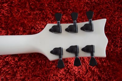 Custom Obsidian James Iron Metal Cross Snow White Black Stripes Guitar - Image 16