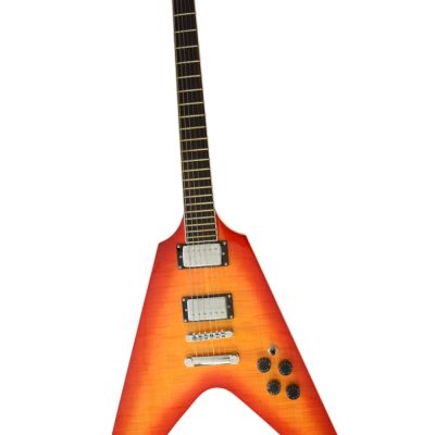 Custom Crown Flying V Bengal Red Prophecy Flame Maple Top Guitar - Image 11