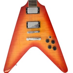 Custom Crown Flying V Bengal Red Prophecy Flame Maple Top Guitar