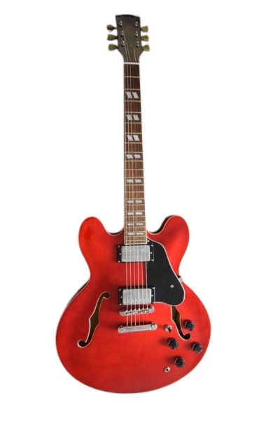 Custom Crown ES335 Semi Hollow Body Red Fhole Guitar - Image 9