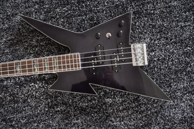 Custom Norturne Ironbird MK1 Legacy Black Tiger Maple Top 4 String Bass - Image 5