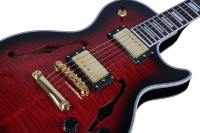 Custom Crown Black Cherry Burst Semi Hollow Body Florentine Single Cutaway Guitar - Image 2