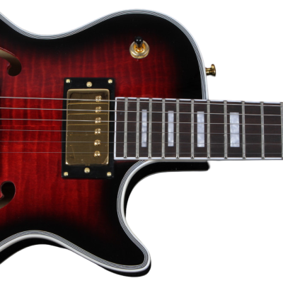 Custom Crown Black Cherry Burst Semi Hollow Body Florentine Single Cutaway Guitar - Image 3