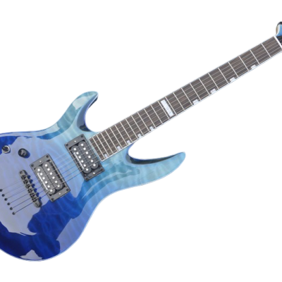 Custom Obsidian Horizon Blue Quilted Maple Top MH1000 Electric Guitar String Thru Body - Image 2