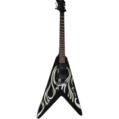 Custom Norturne Flying V Black With White Tribal Flames Widow Electric Guitar - Image 2