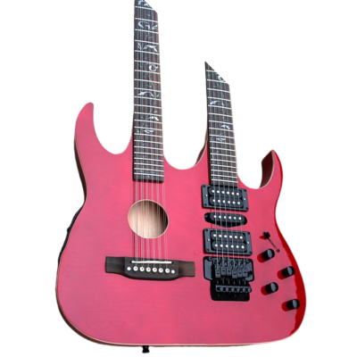 Custom Axis Steve Double Neck Translucent Cherry Red Jem 6 and 12 String Acoustic Guitar Tree Of Life Inlay