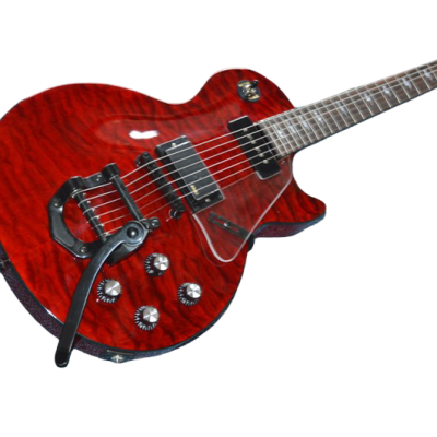 Custom Crown Crimson Quilt Top Dark Fire Bigsby Vibrato Tailpiece P90 Humbucker Pickups Guitar - Image 2