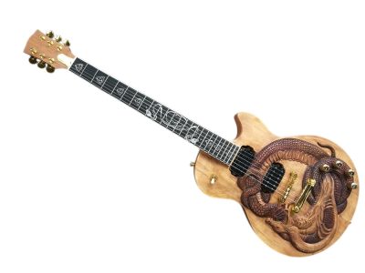 Custom Crown Dragon Snake Carved Natural Electric Guitar Satin Finish - Image 4