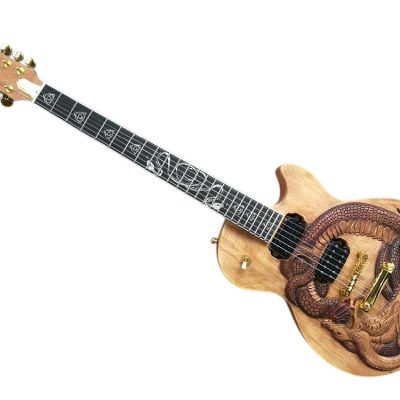 Custom Crown Dragon Snake Carved Natural Electric Guitar Satin Finish - Image 4