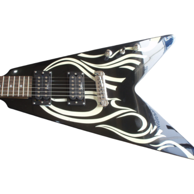 Custom Norturne Flying V Black With White Tribal Flames Widow Electric Guitar - Image 3