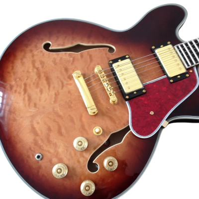 Custom Crown ES335 Semi Hollow Body Figured Antique Burst Fhole Guitar