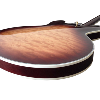 Custom Crown ES335 Semi Hollow Body Figured Antique Burst Fhole Guitar - Image 4