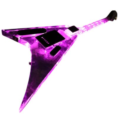 Custom Race Flying V Plexiglass Acrylic Translucent Body Neck LED Purple Guitar - Image 6