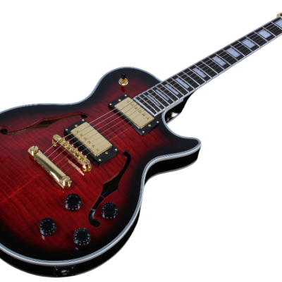 Custom Crown Black Cherry Burst Semi Hollow Body Florentine Single Cutaway Guitar - Image 5