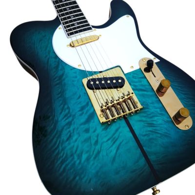 Custom Regent Merle Tuff Dog Deep Aqua Marine Blue Burst Guitar - Image 5